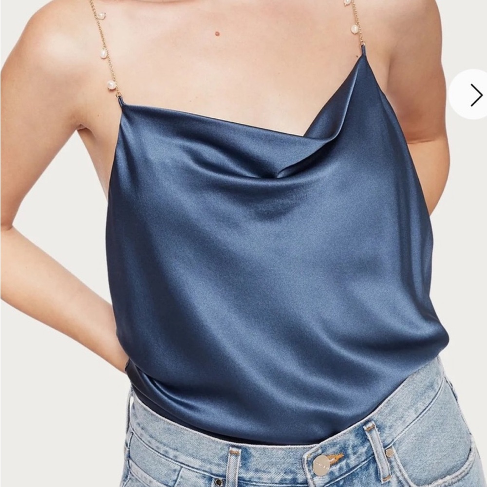 Cami NYC Navy Satin Camisole with Pearl Straps